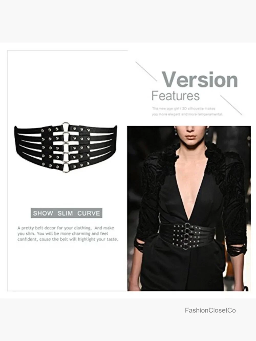 Faux Leather Wide Waist Belt Hollow Out Rivets Stretch Cinch Waistband